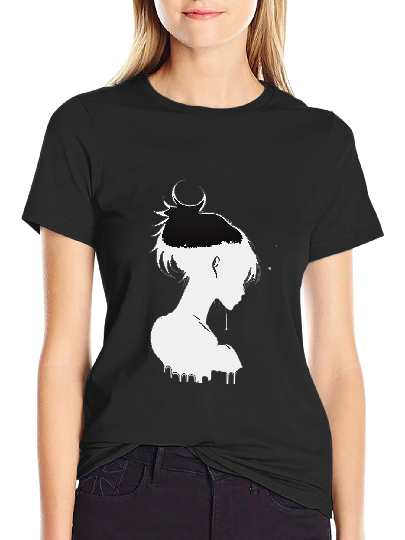 Black T-Shirt with White Anime Graphic