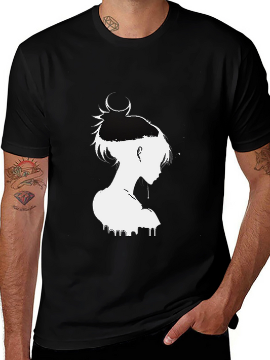 Black T-Shirt with White Anime Graphic