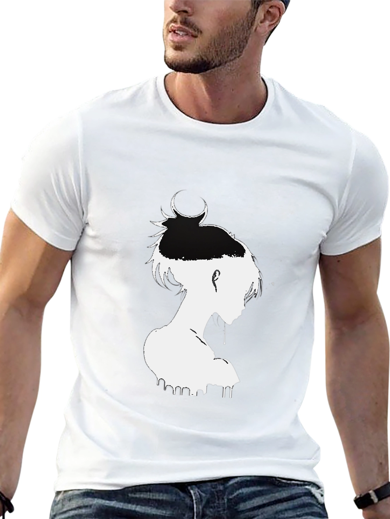 Black T-Shirt with White Anime Graphic