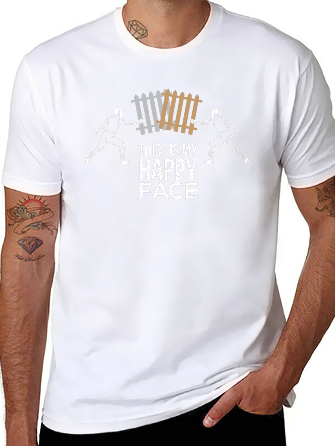 Fencing Happy Face Graphic Tee - Black
