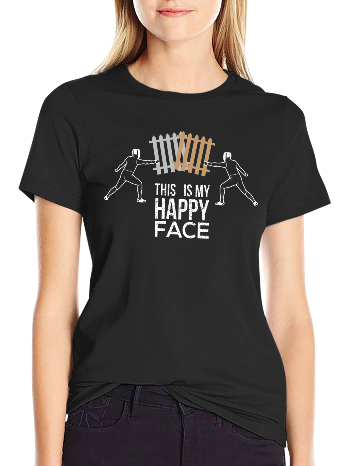 Fencing Happy Face Graphic Tee - Black