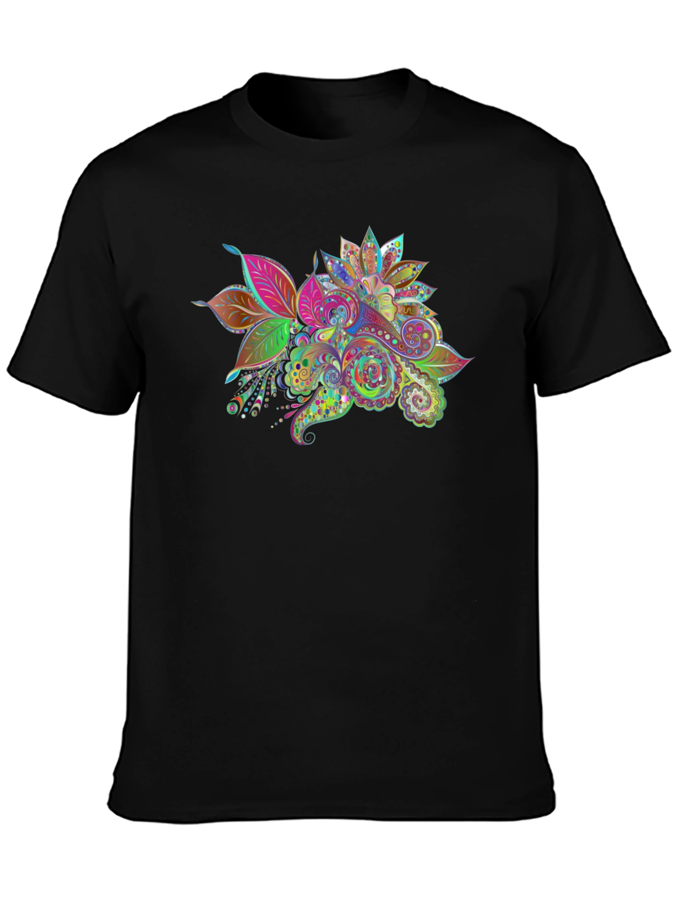 Floral Paisley Print Black T-Shirt