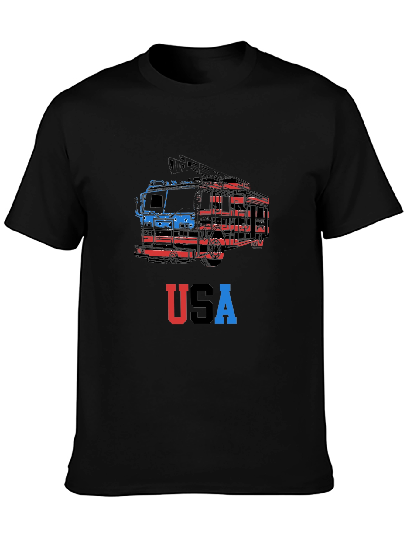 USA Firetruck Graphic Tee - Patriotic Style