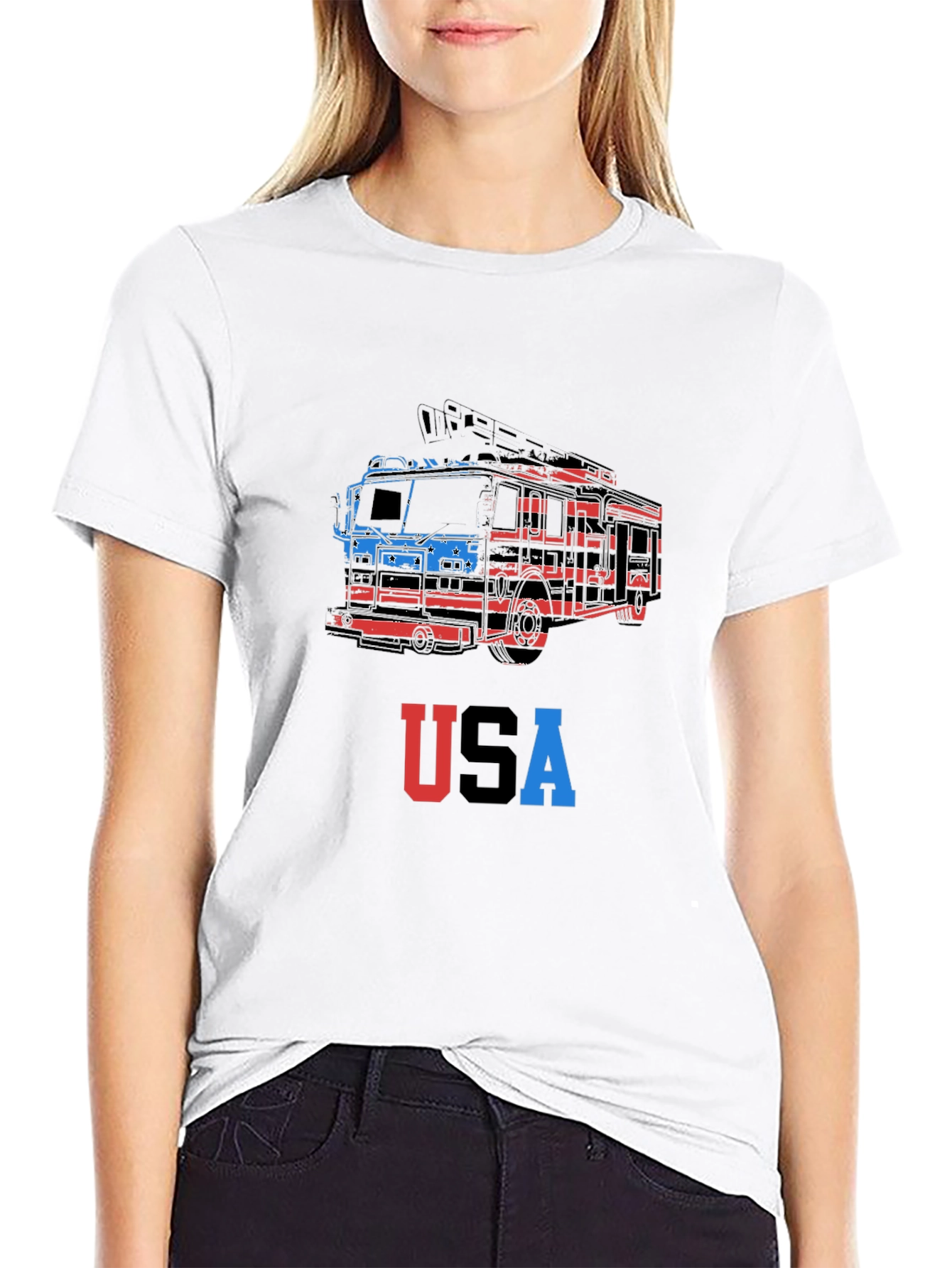USA Firetruck Graphic Tee - Patriotic Style
