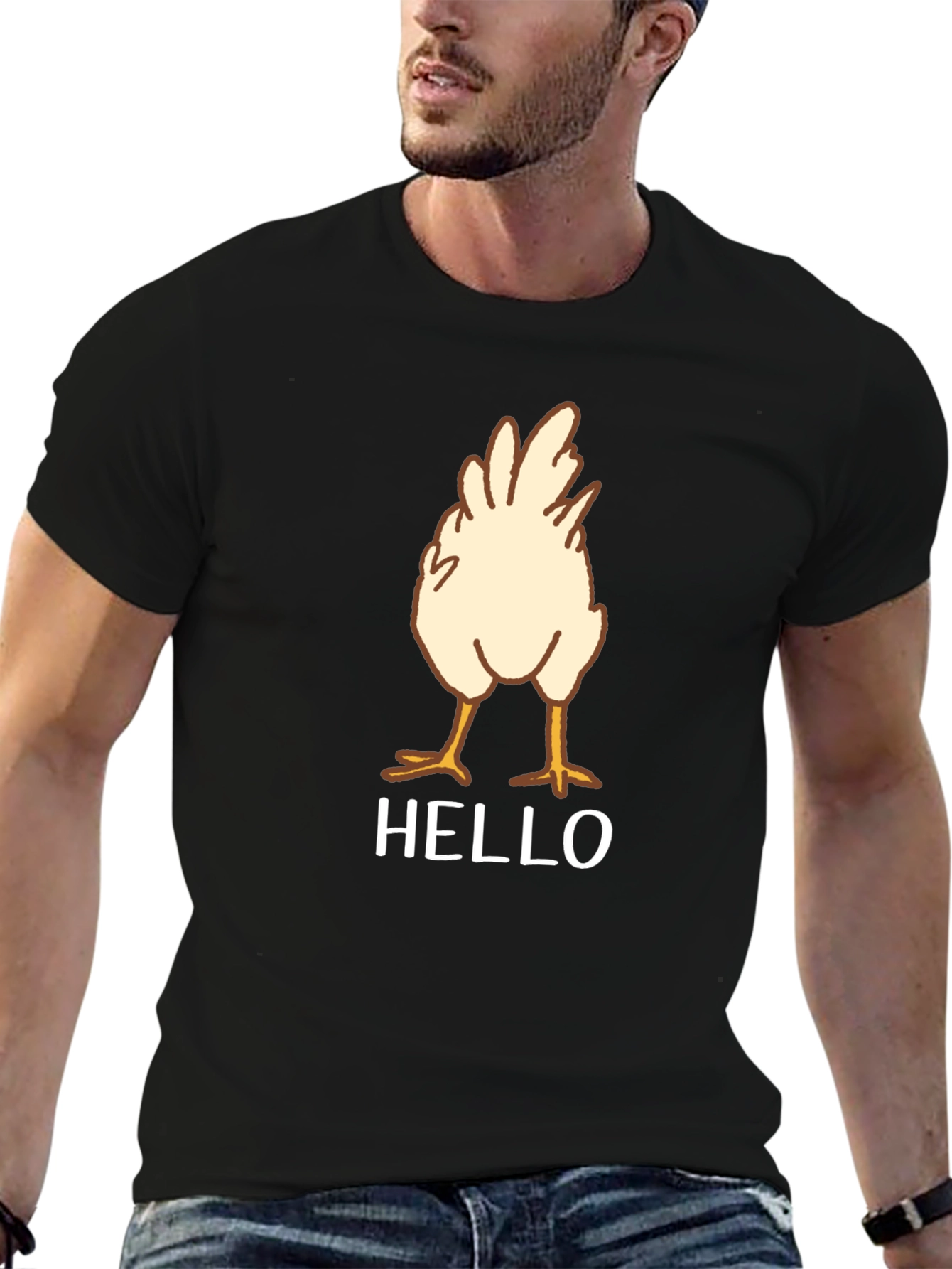 Chicken Butt Hello Black Graphic T-Shirt