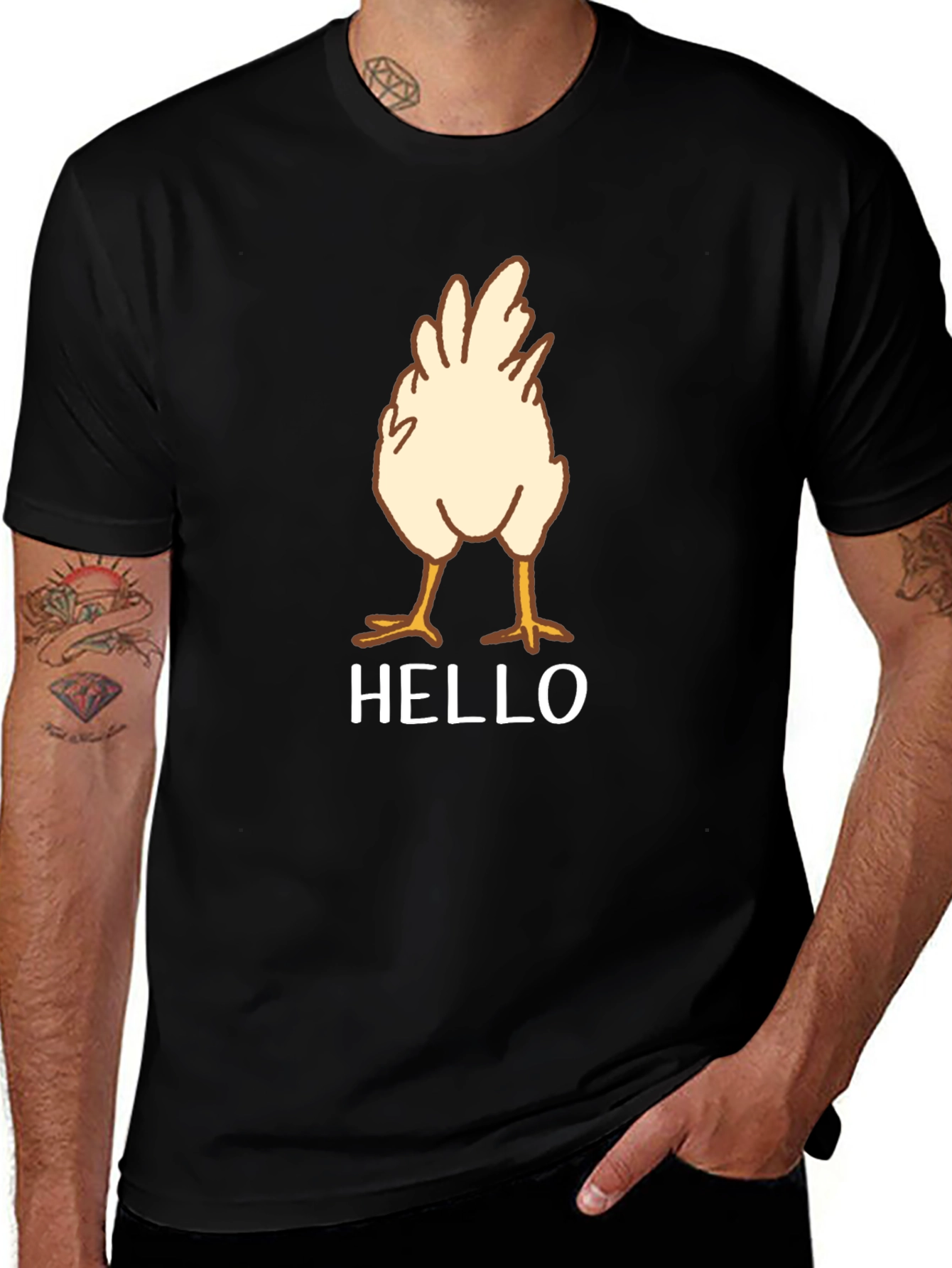 Chicken Butt Hello Black Graphic T-Shirt