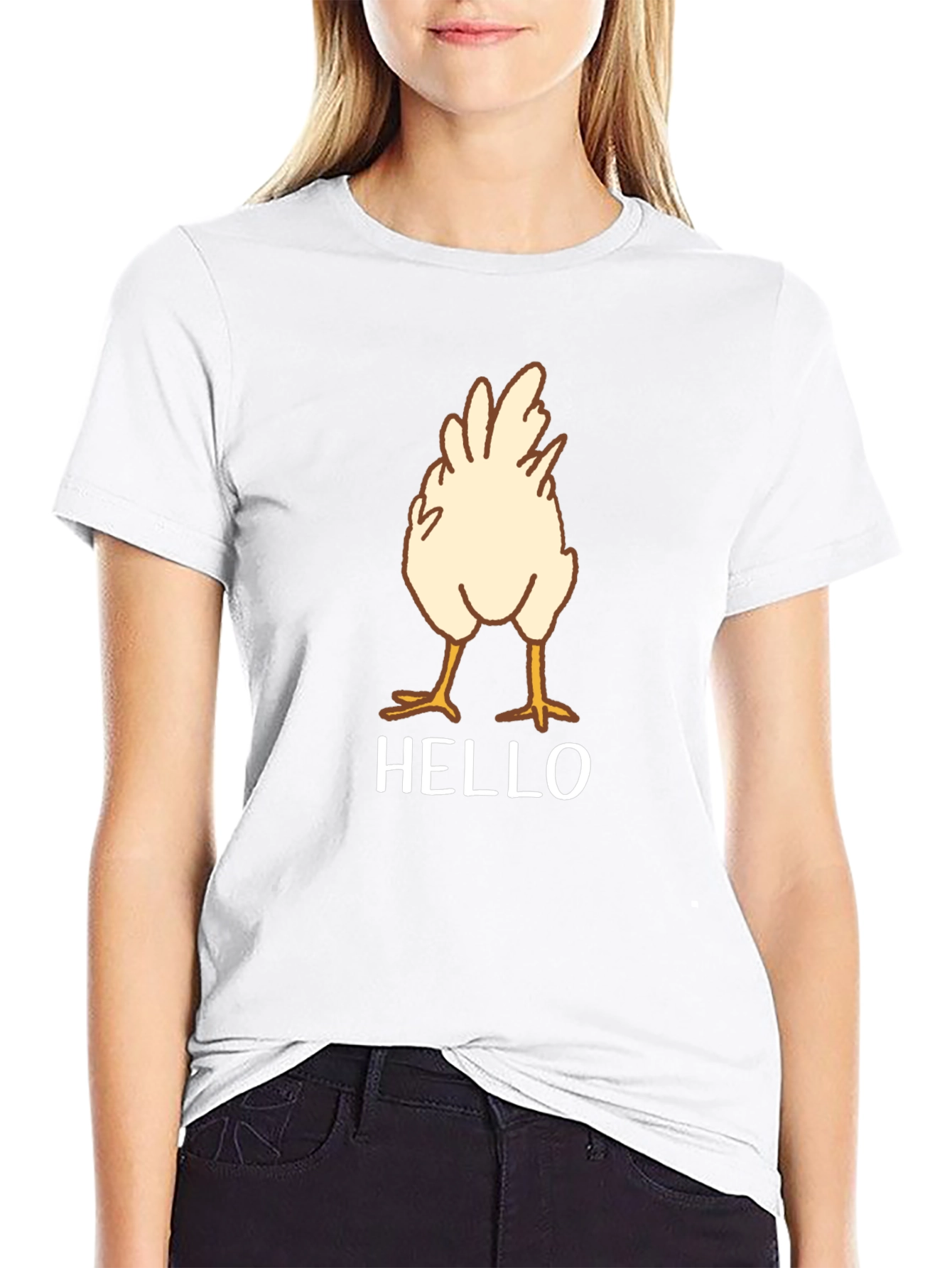 Chicken Butt Hello Black Graphic T-Shirt