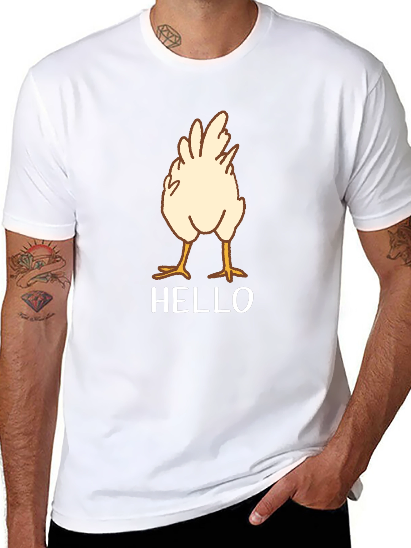 Chicken Butt Hello Black Graphic T-Shirt
