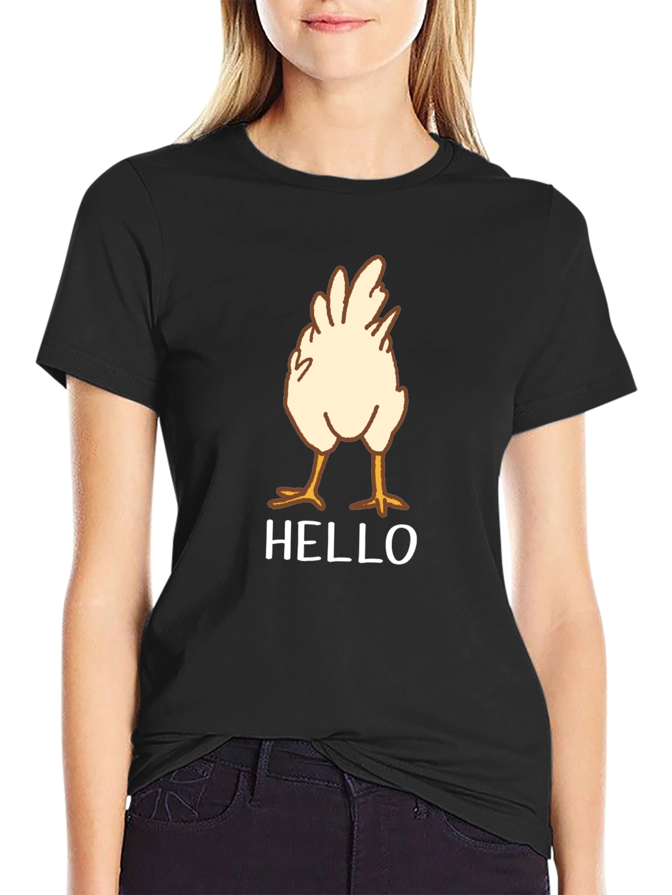 Chicken Butt Hello Black Graphic T-Shirt