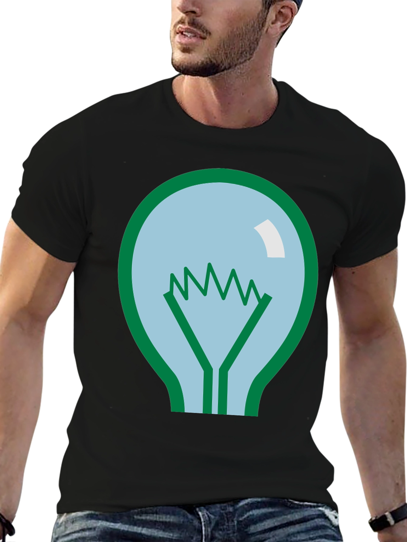 Lightbulb Graphic Tee - Black Cotton Casual Shirt