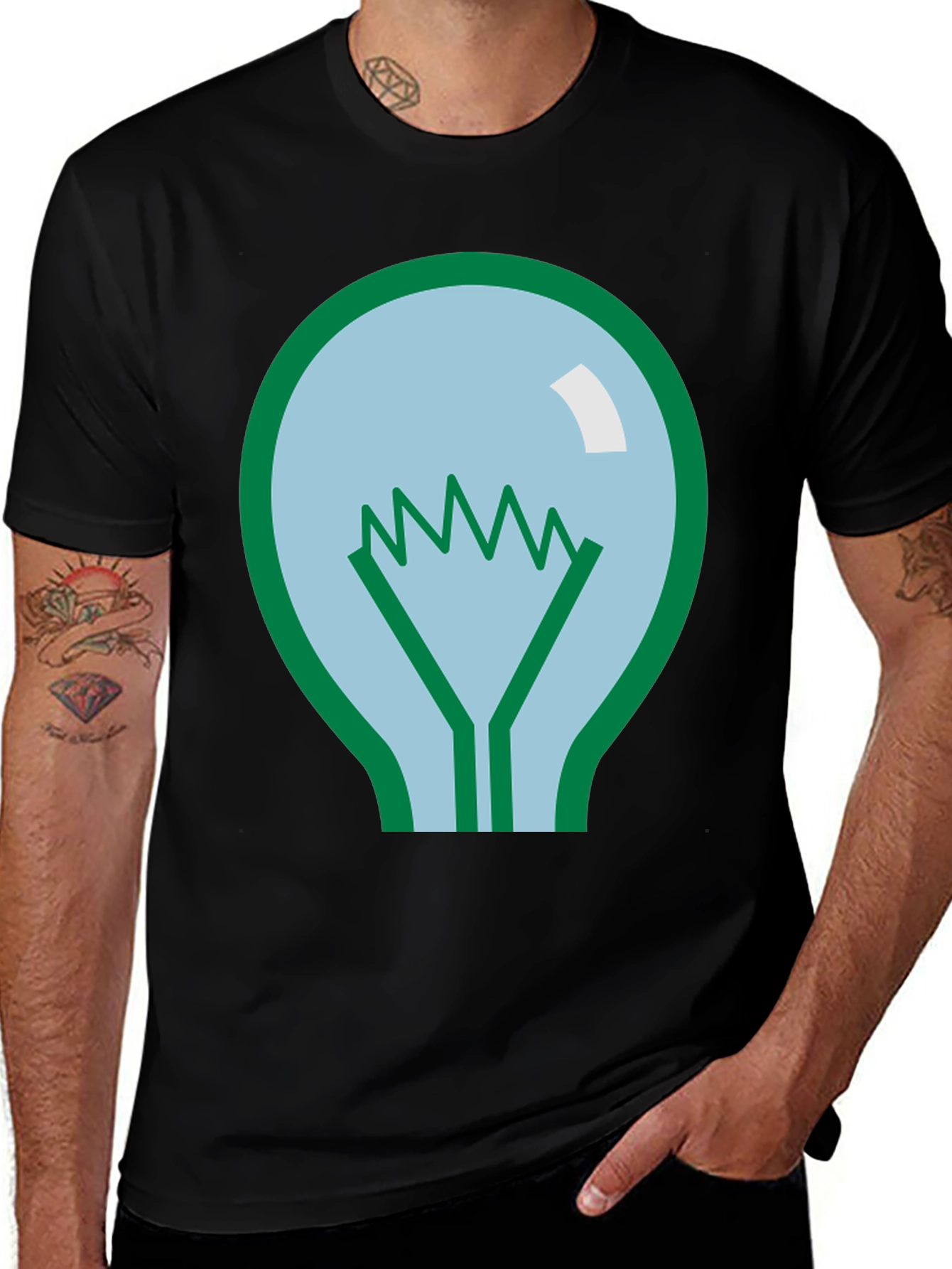 Lightbulb Graphic Tee - Black Cotton Casual Shirt