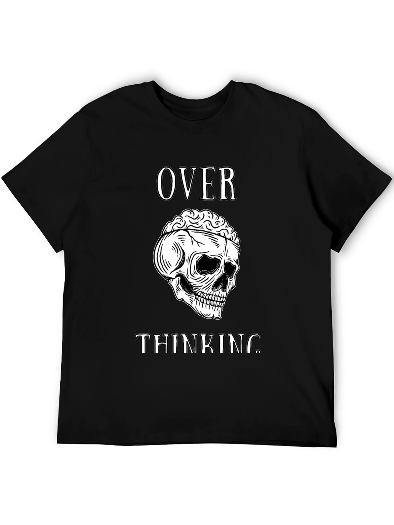 Overthinking Skull Graphic Tee - Mens Black T-Shirt
