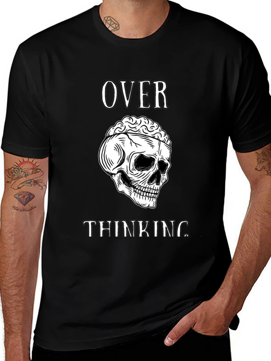 Overthinking Skull Graphic Tee - Mens Black T-Shirt