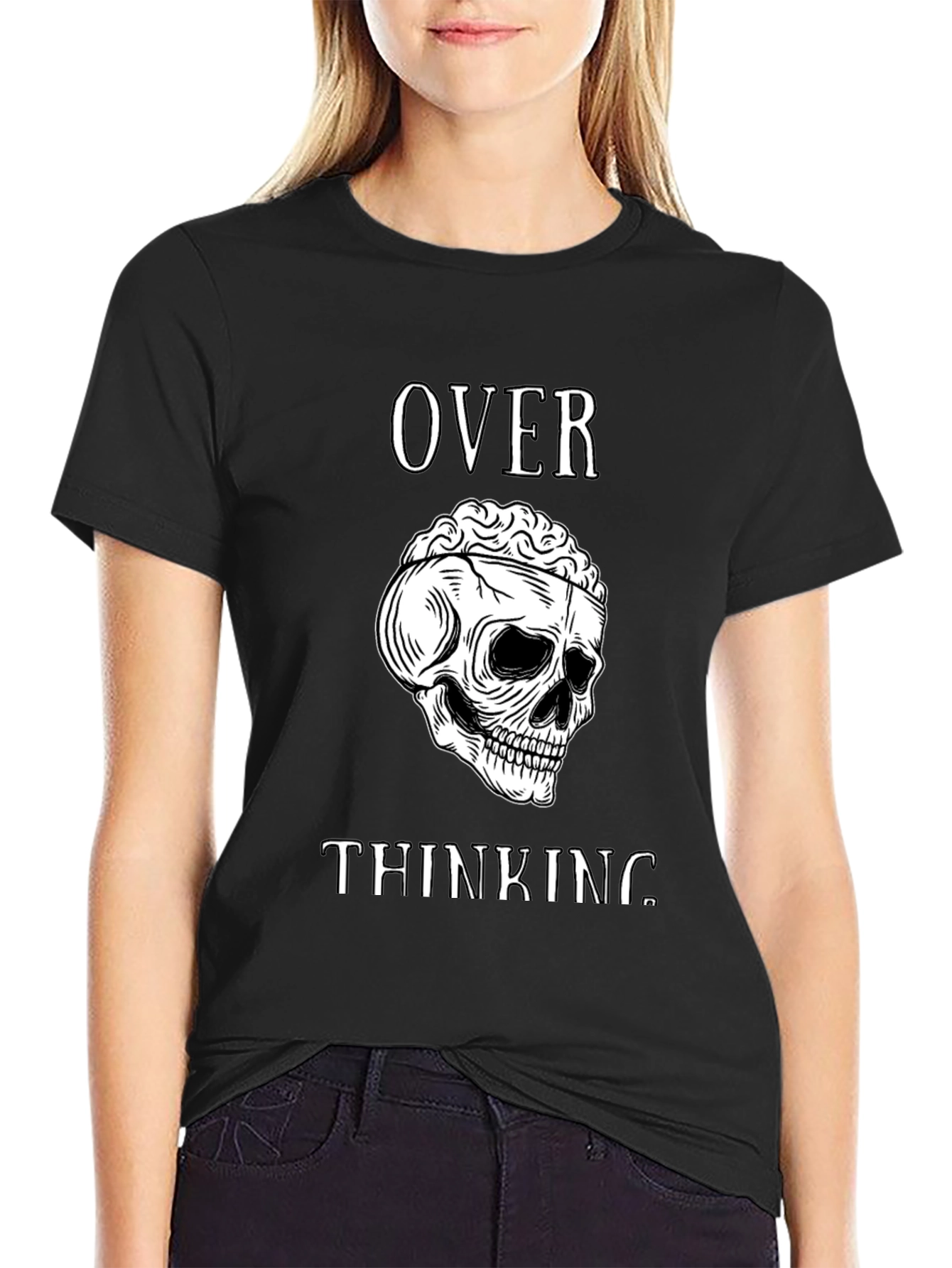 Overthinking Skull Graphic Tee - Mens Black T-Shirt