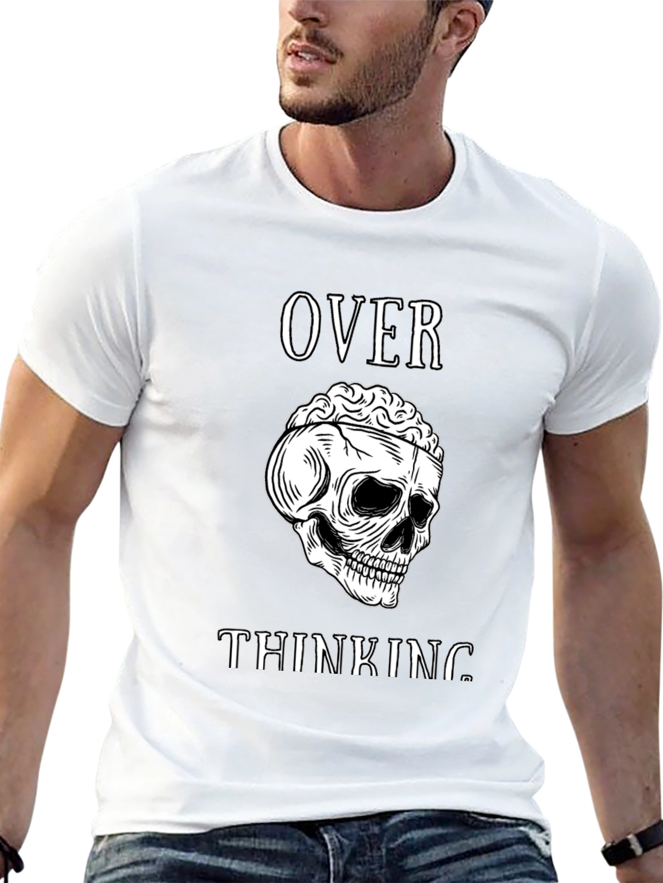 Overthinking Skull Graphic Tee - Mens Black T-Shirt
