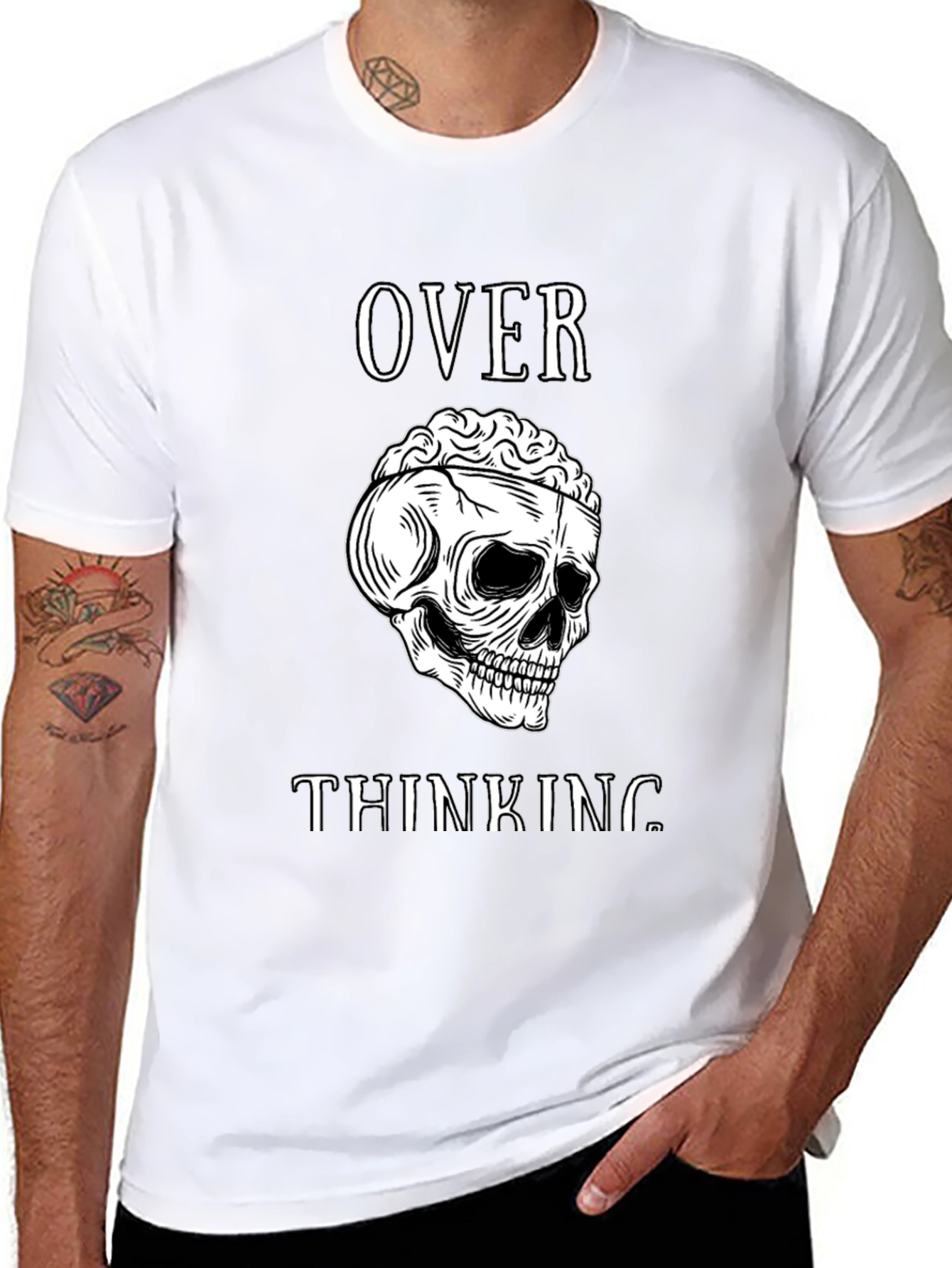 Overthinking Skull Graphic Tee - Mens Black T-Shirt
