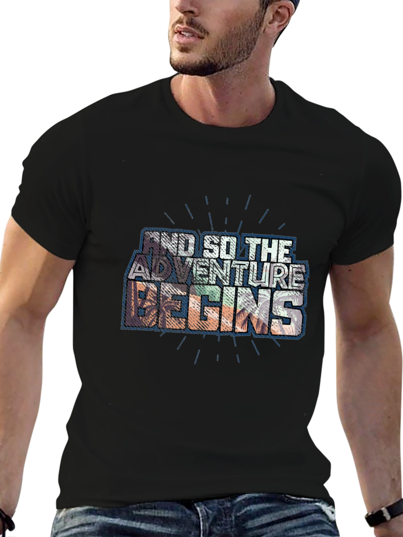 Adventure Begins Graphic Tee - Trendy Black T-Shirt