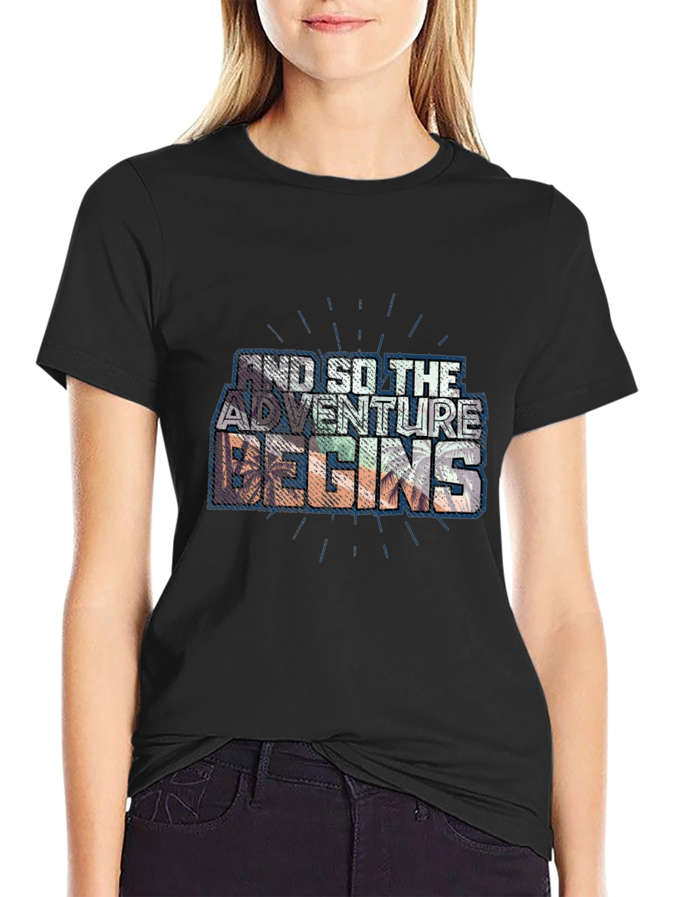 Adventure Begins Graphic Tee - Trendy Black T-Shirt