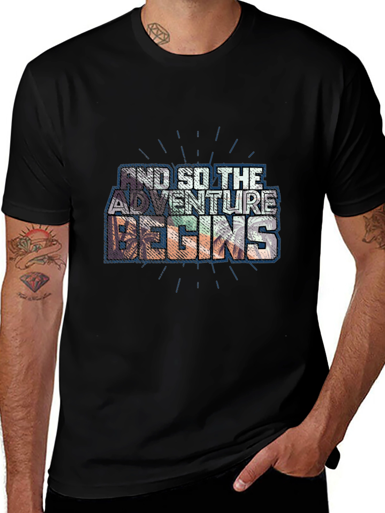 Adventure Begins Graphic Tee - Trendy Black T-Shirt