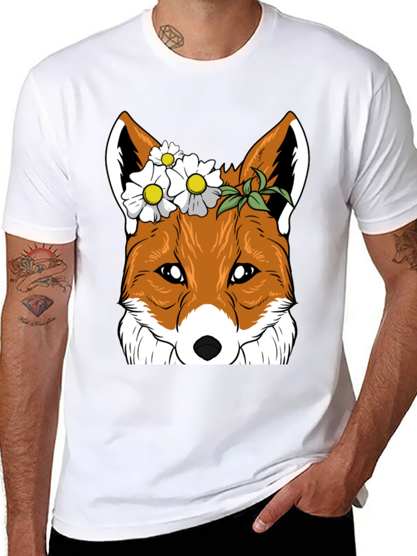 Floral Fox Graphic Tee - Unisex Black T-Shirt