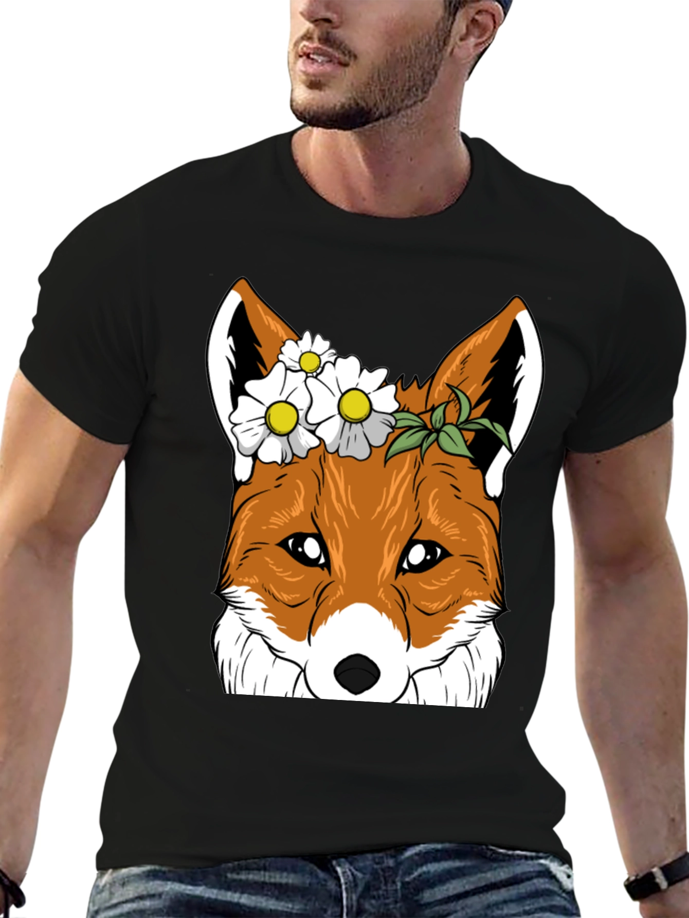 Floral Fox Graphic Tee - Unisex Black T-Shirt