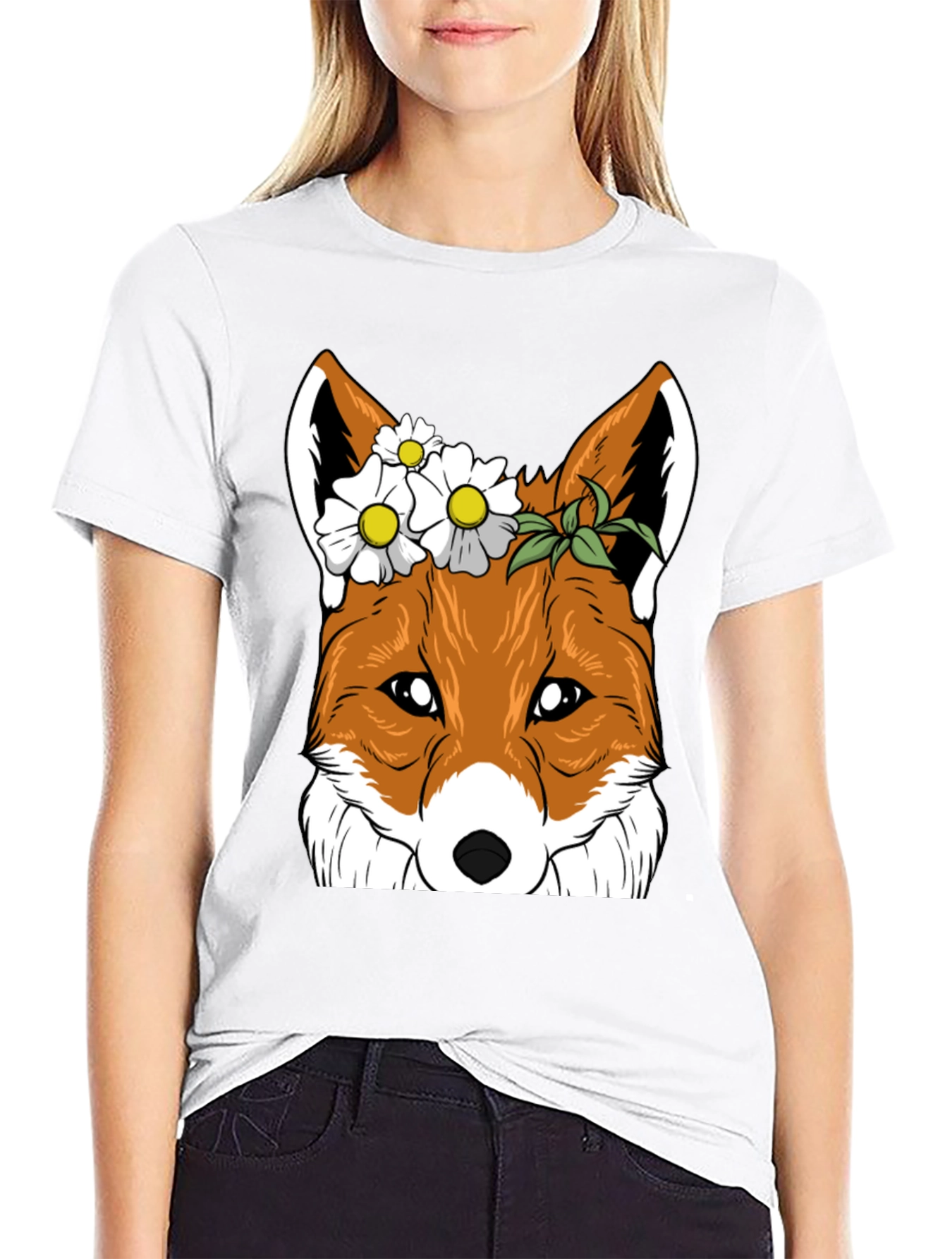 Floral Fox Graphic Tee - Unisex Black T-Shirt