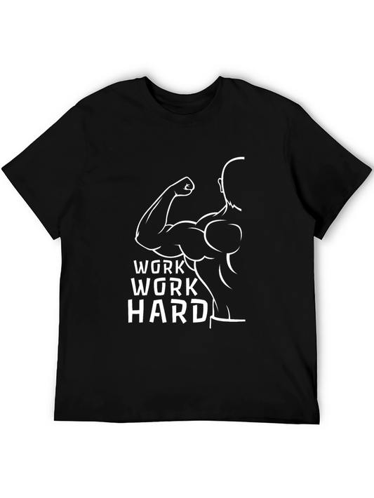 Work Hard Graphic Tee - Black Cotton Gym Shirt
