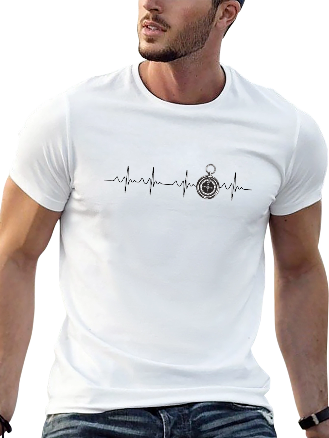 Compass Heartbeat Graphic Tee - Stylish Black T-Shirt