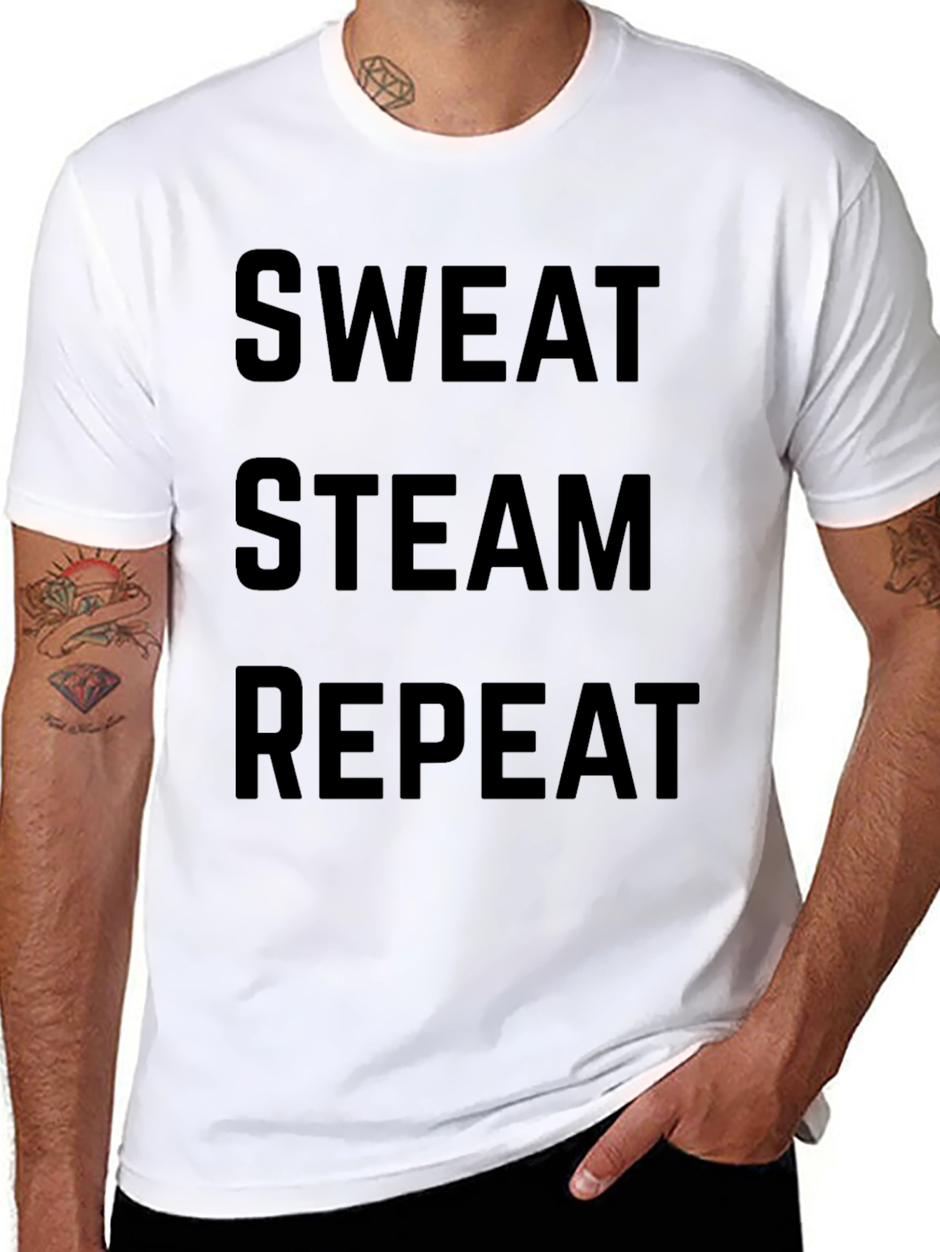 Sweat Steam Repeat Graphic Tee - Workout Motivation