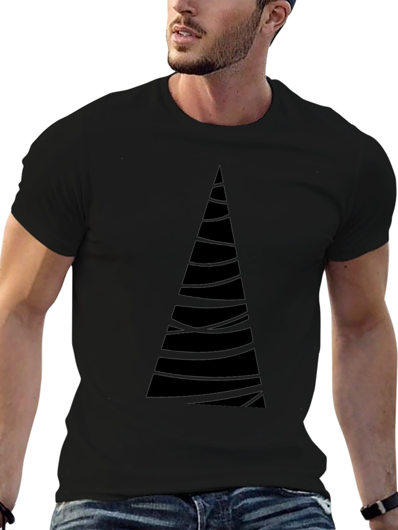 Modern Geometric Tree Graphic Tee - Soft Black Cotton