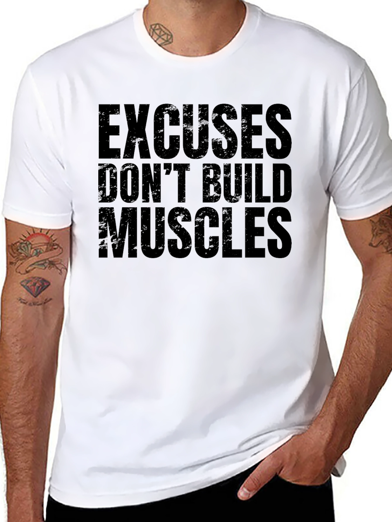 Excuses Dont Build Muscles Black Graphic T-Shirt