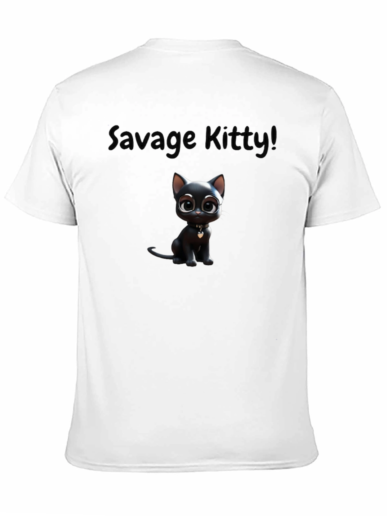 Savage Kitty Tee: Soft Black Cotton Cartoon Cat T-Shirt