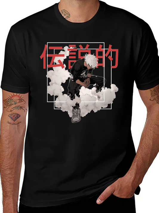 Anime Graphic Tee: Legend Cloud Print T-Shirt
