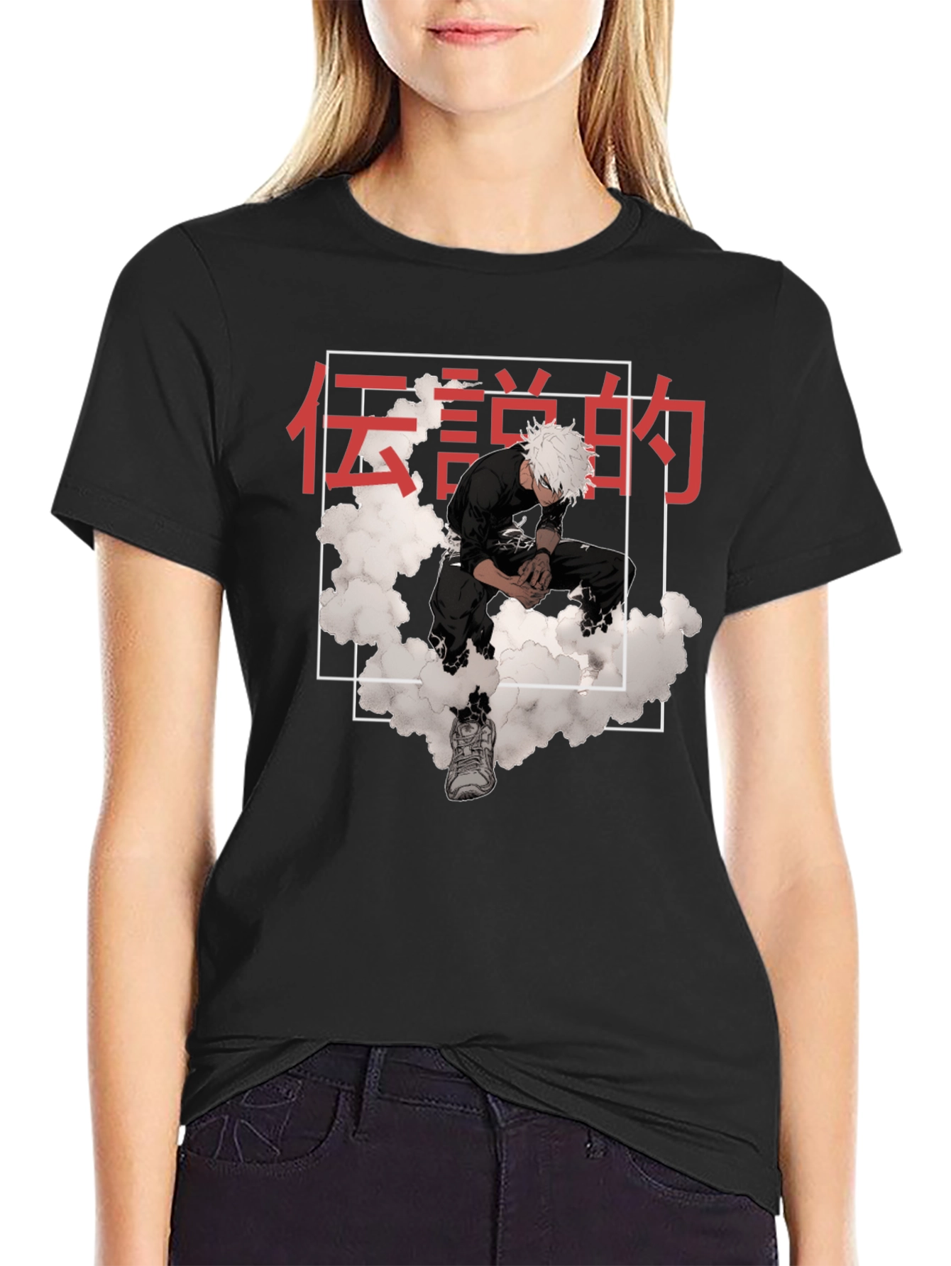 Anime Graphic Tee: Legend Cloud Print T-Shirt