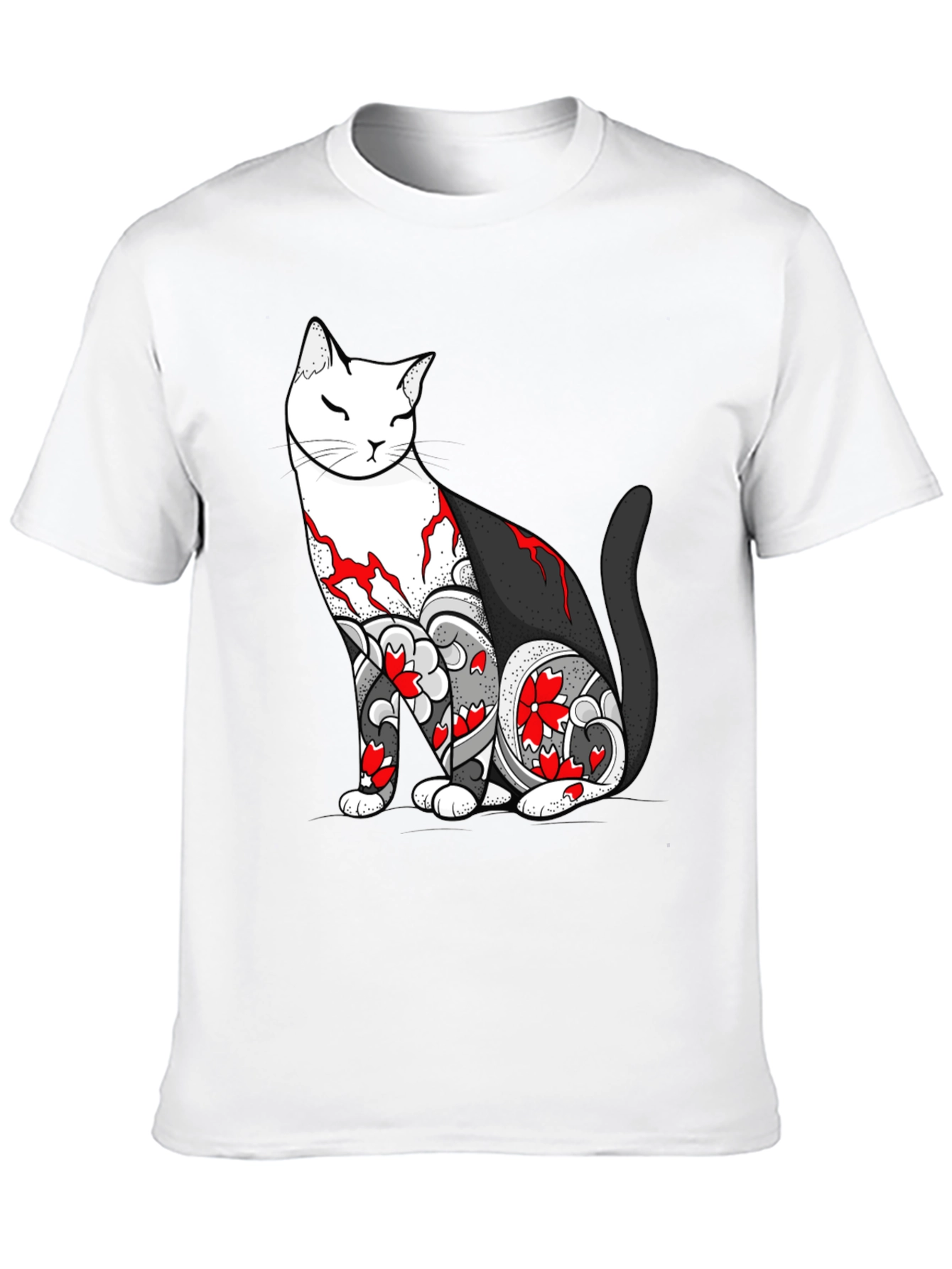 Cat Tattoo Print Black T-Shirt