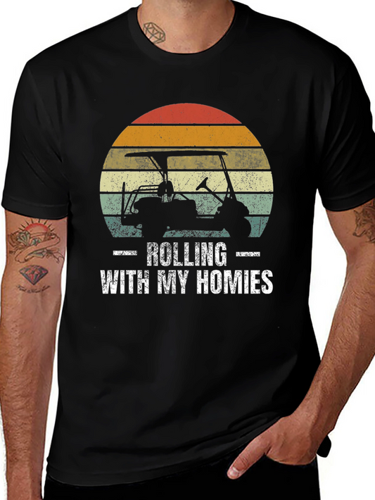 Rolling with My Homies Golf T-Shirt - Retro Sunset Design