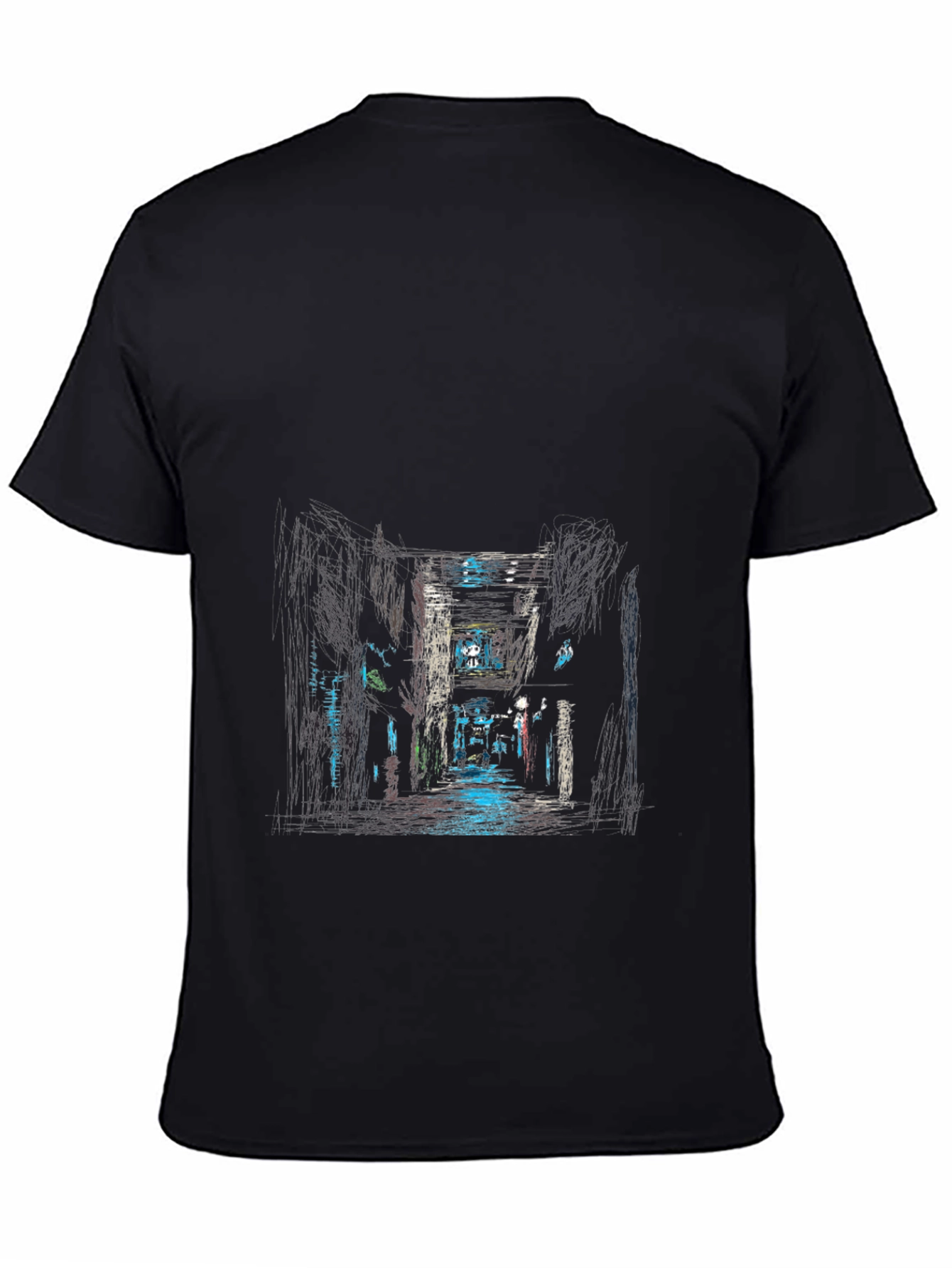 Urban Alleyway Graphic Tee - Black Cotton T-Shirt