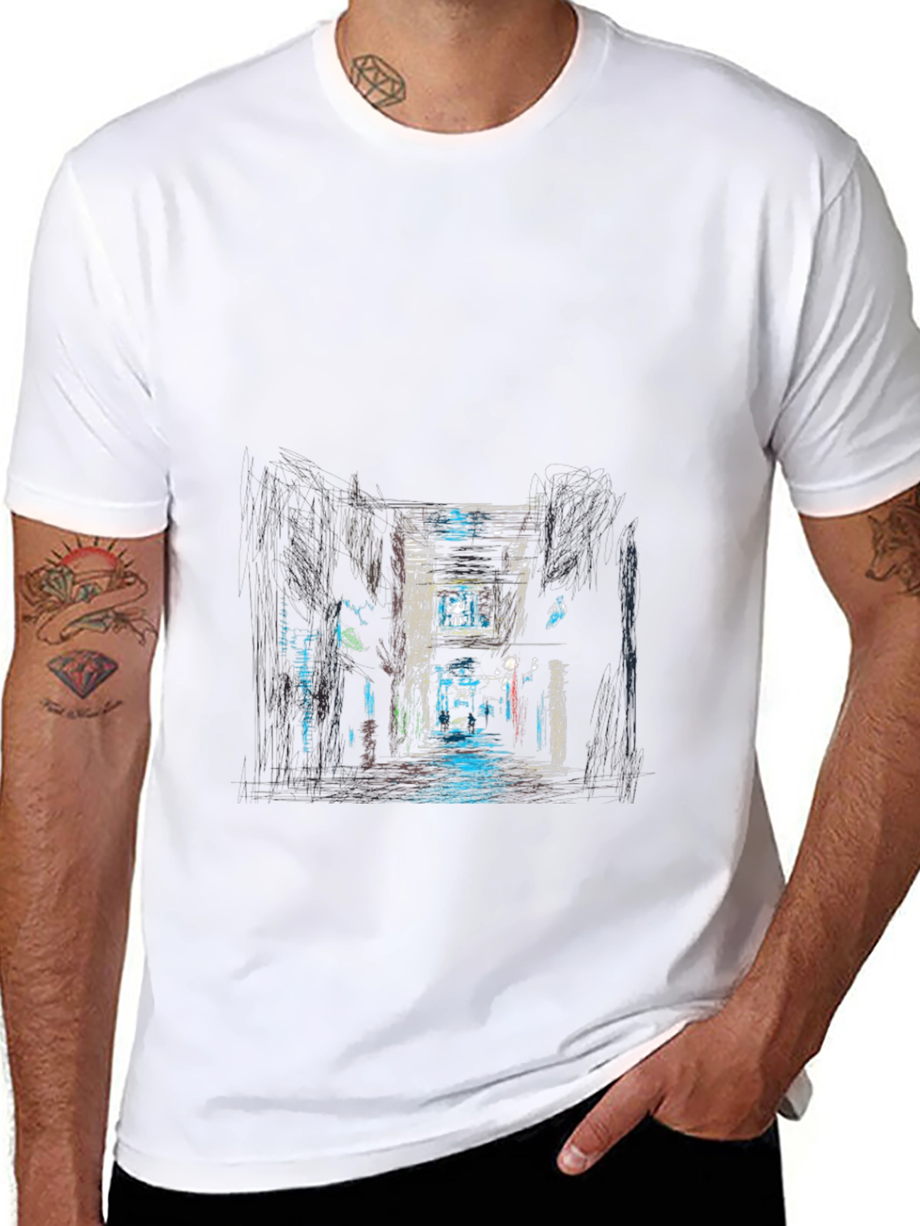 Urban Alleyway Graphic Tee - Black Cotton T-Shirt