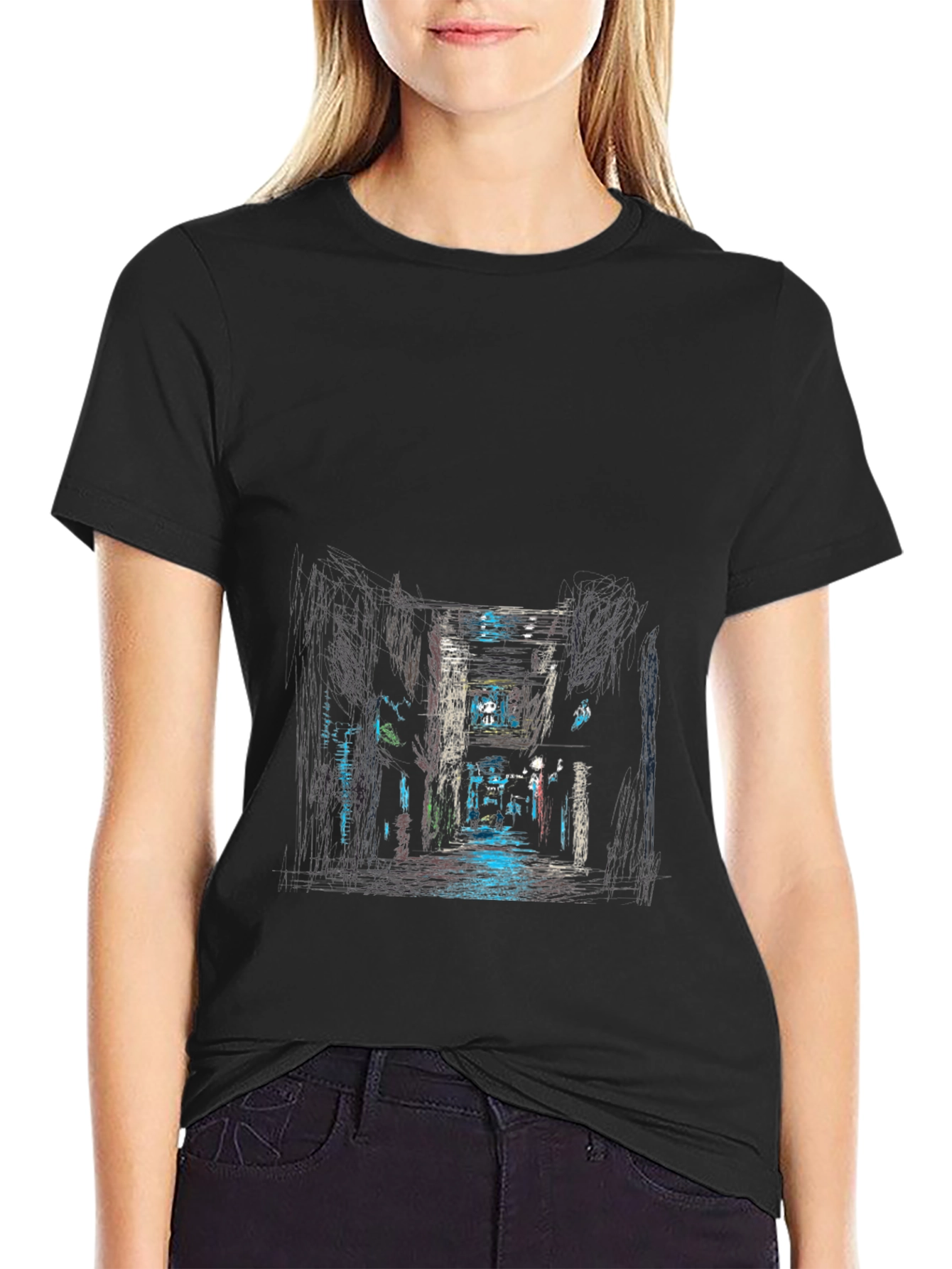 Urban Alleyway Graphic Tee - Black Cotton T-Shirt