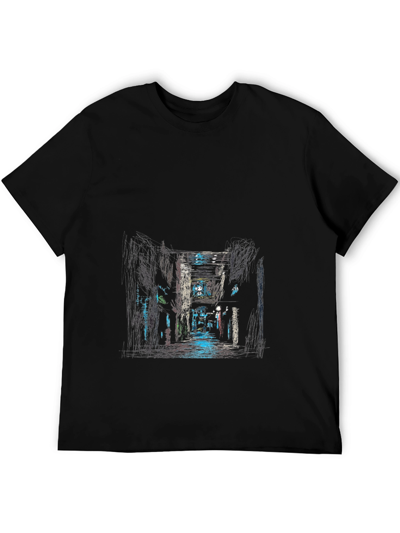 Urban Alleyway Graphic Tee - Black Cotton T-Shirt
