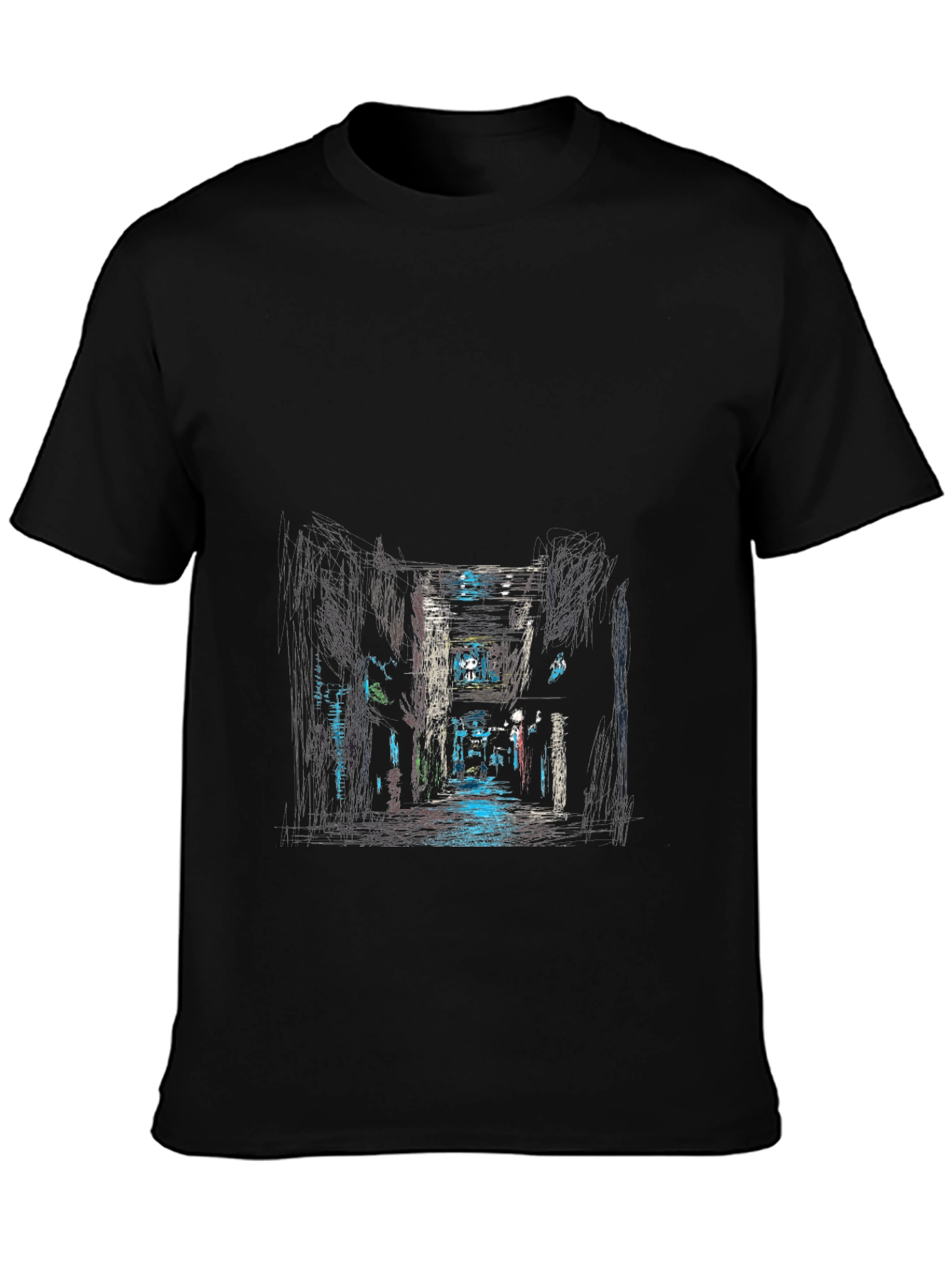 Urban Alleyway Graphic Tee - Black Cotton T-Shirt
