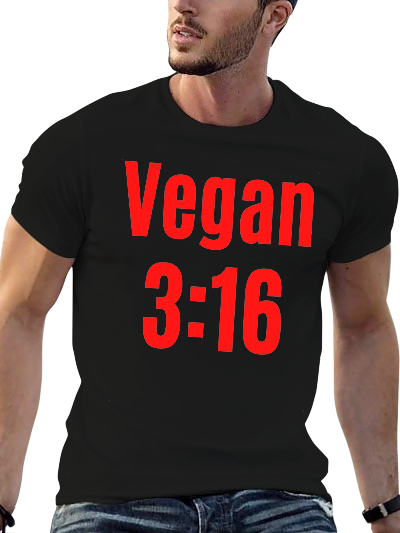 Vegan 3:16 T-Shirt - Bold Red Graphic Print