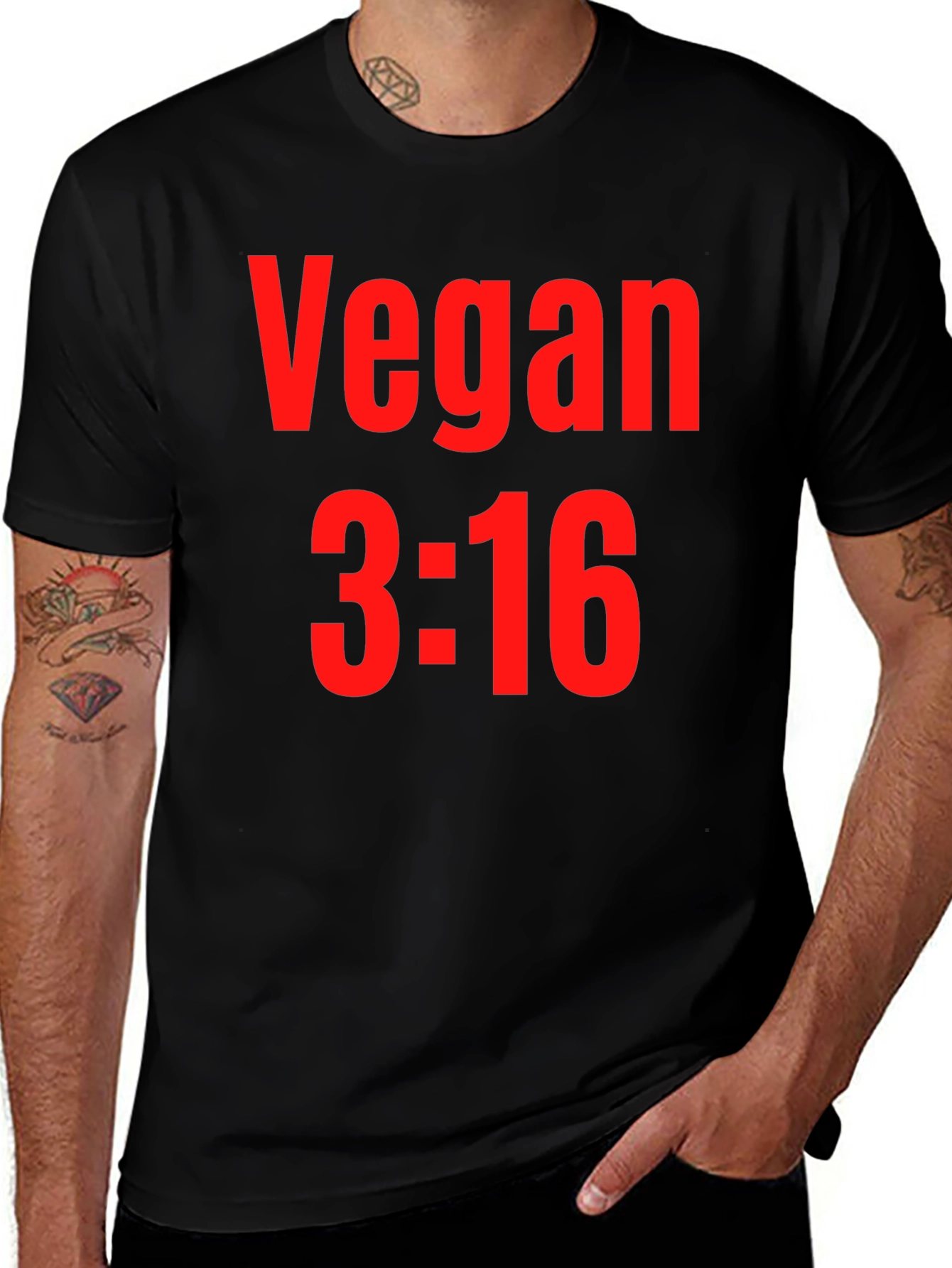 Vegan 3:16 T-Shirt - Bold Red Graphic Print