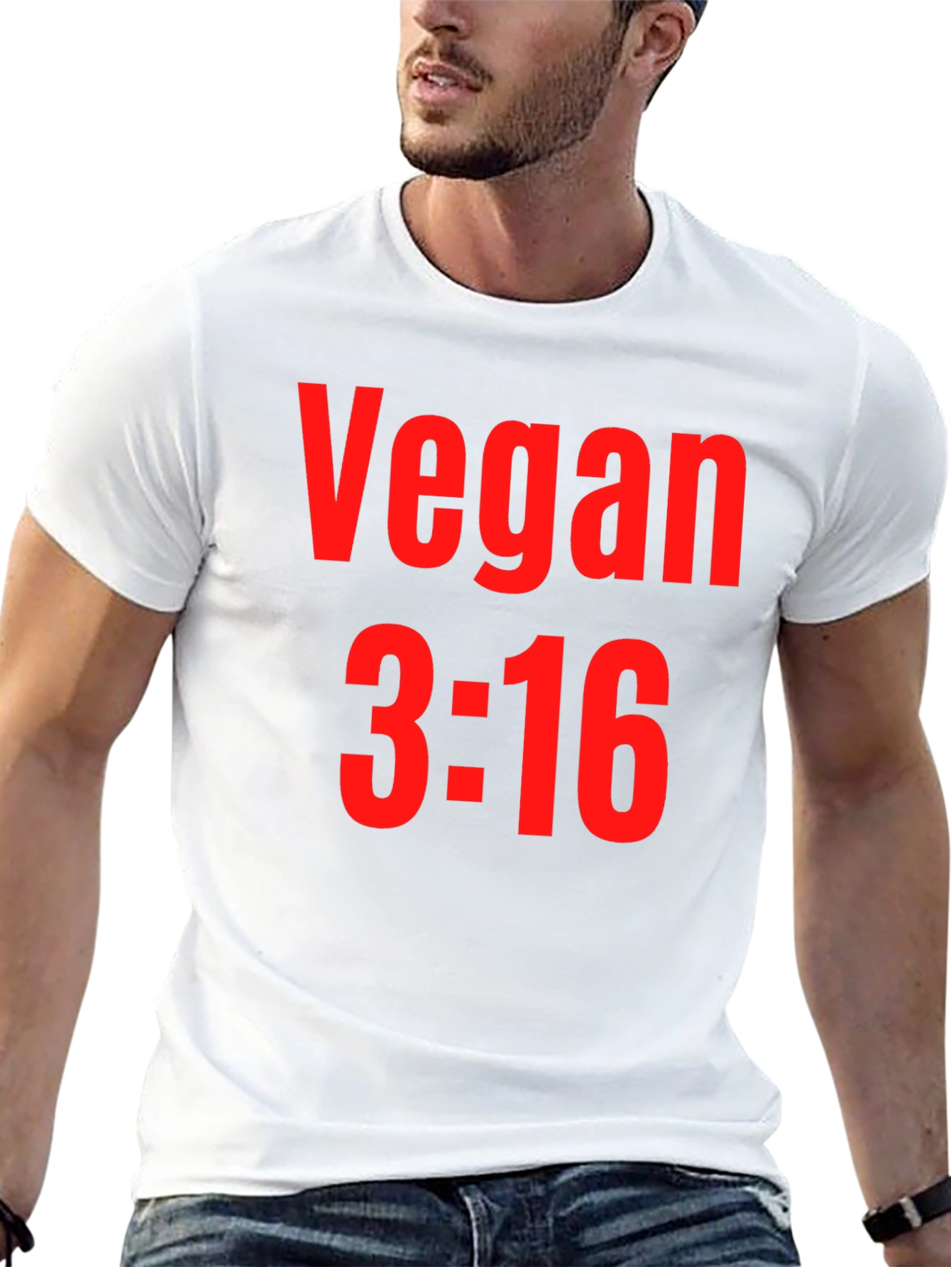Vegan 3:16 T-Shirt - Bold Red Graphic Print
