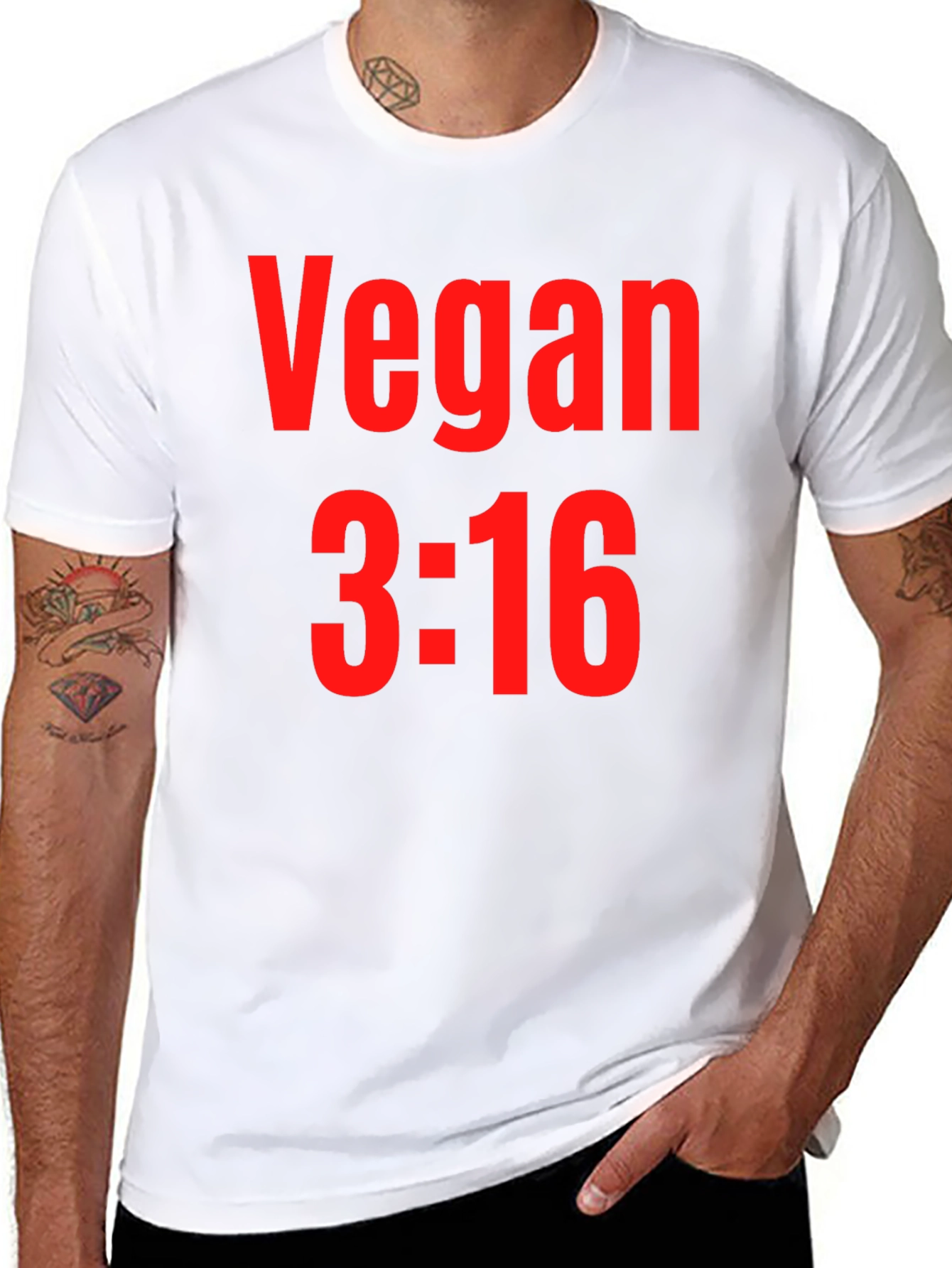 Vegan 3:16 T-Shirt - Bold Red Graphic Print