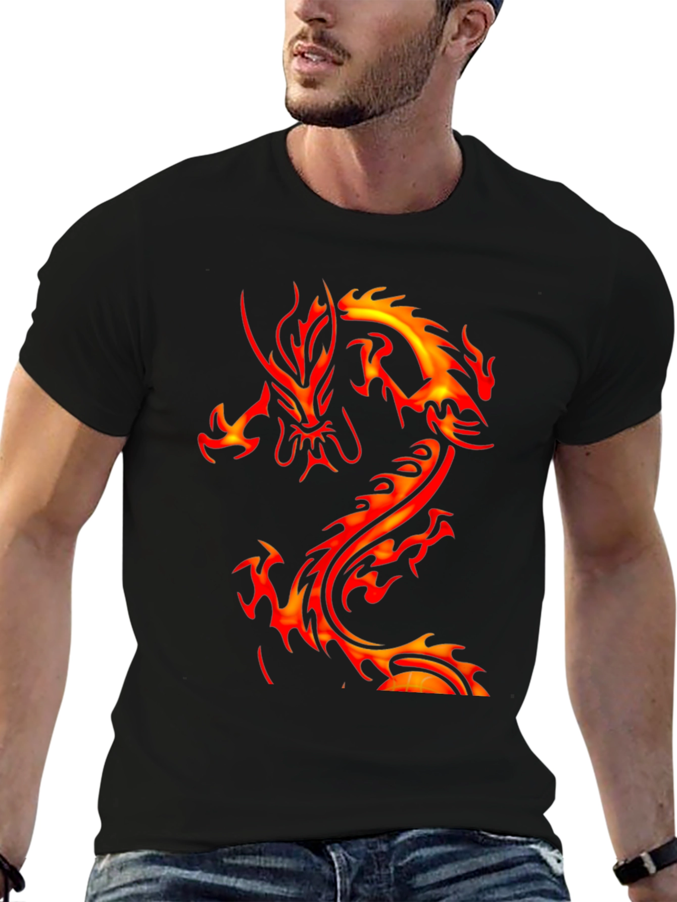 Fiery Dragon Graphic Black T-Shirt