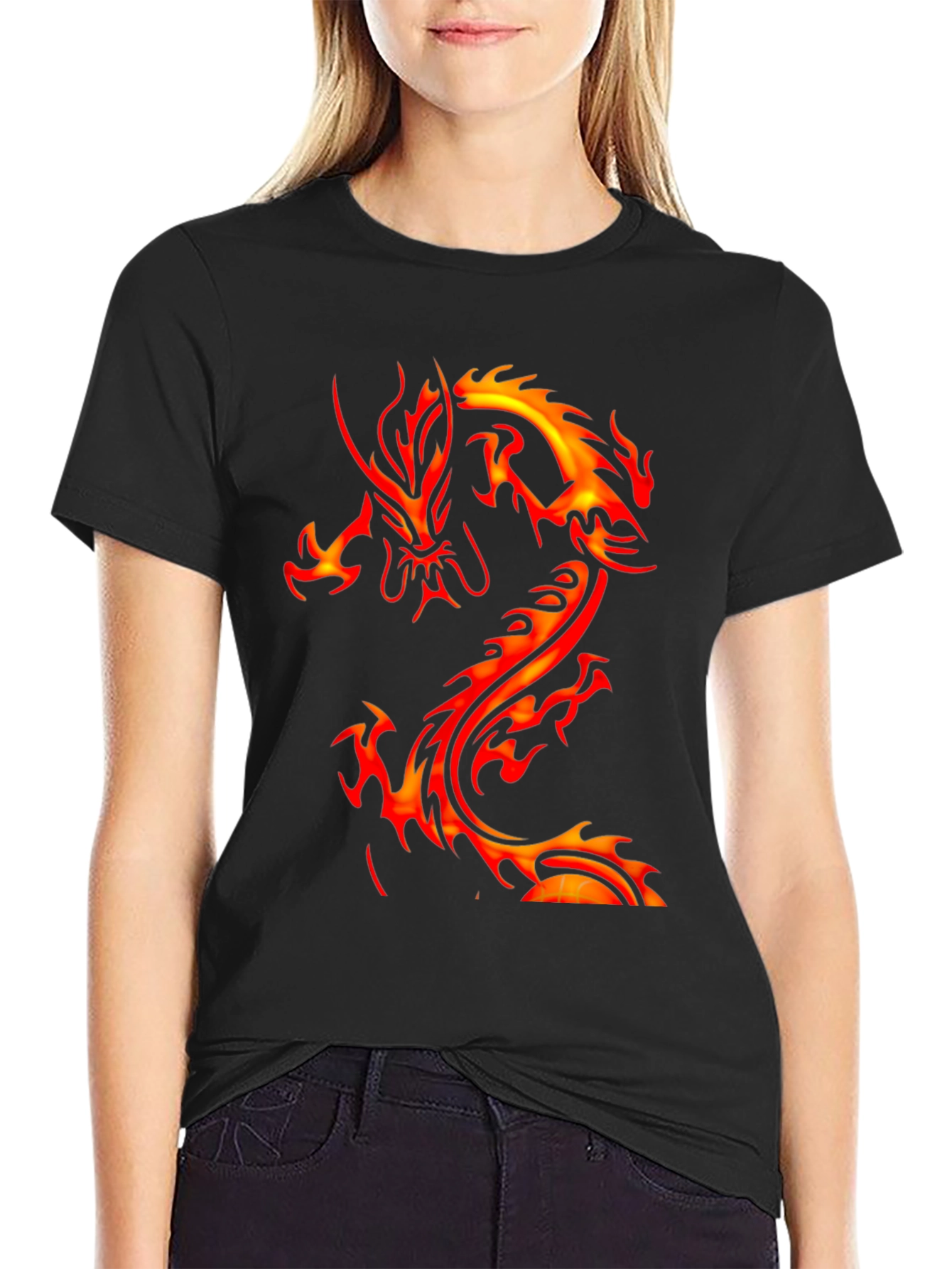 Fiery Dragon Graphic Black T-Shirt