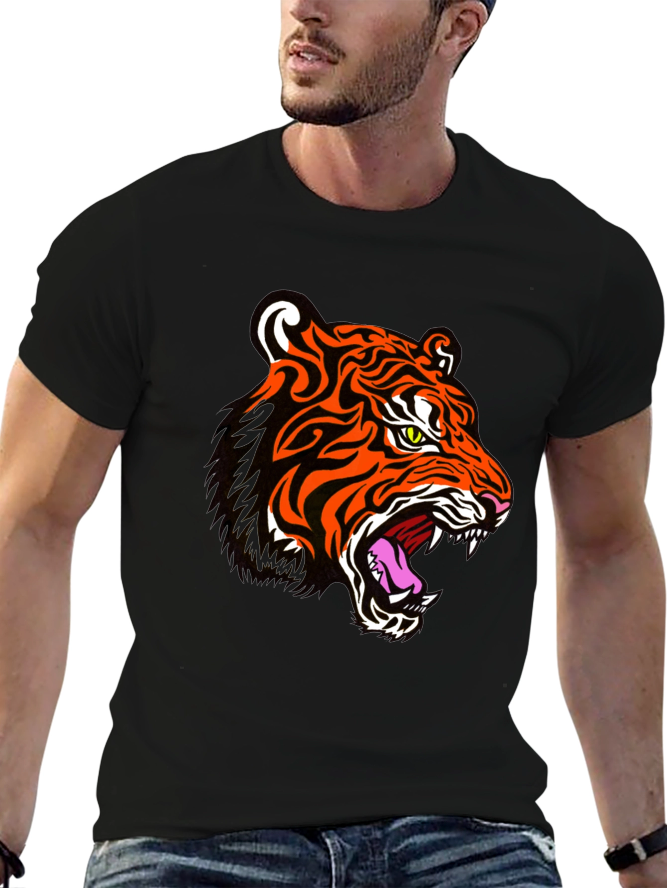 Tiger Graphic Print Black T-Shirt