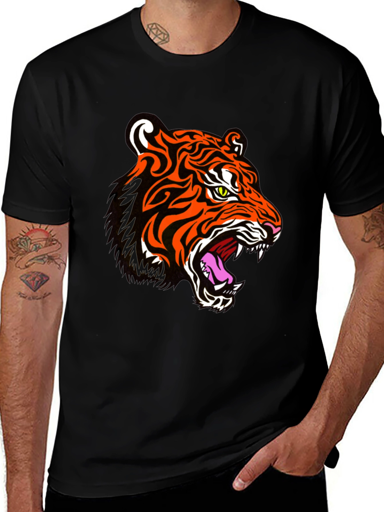 Tiger Graphic Print Black T-Shirt