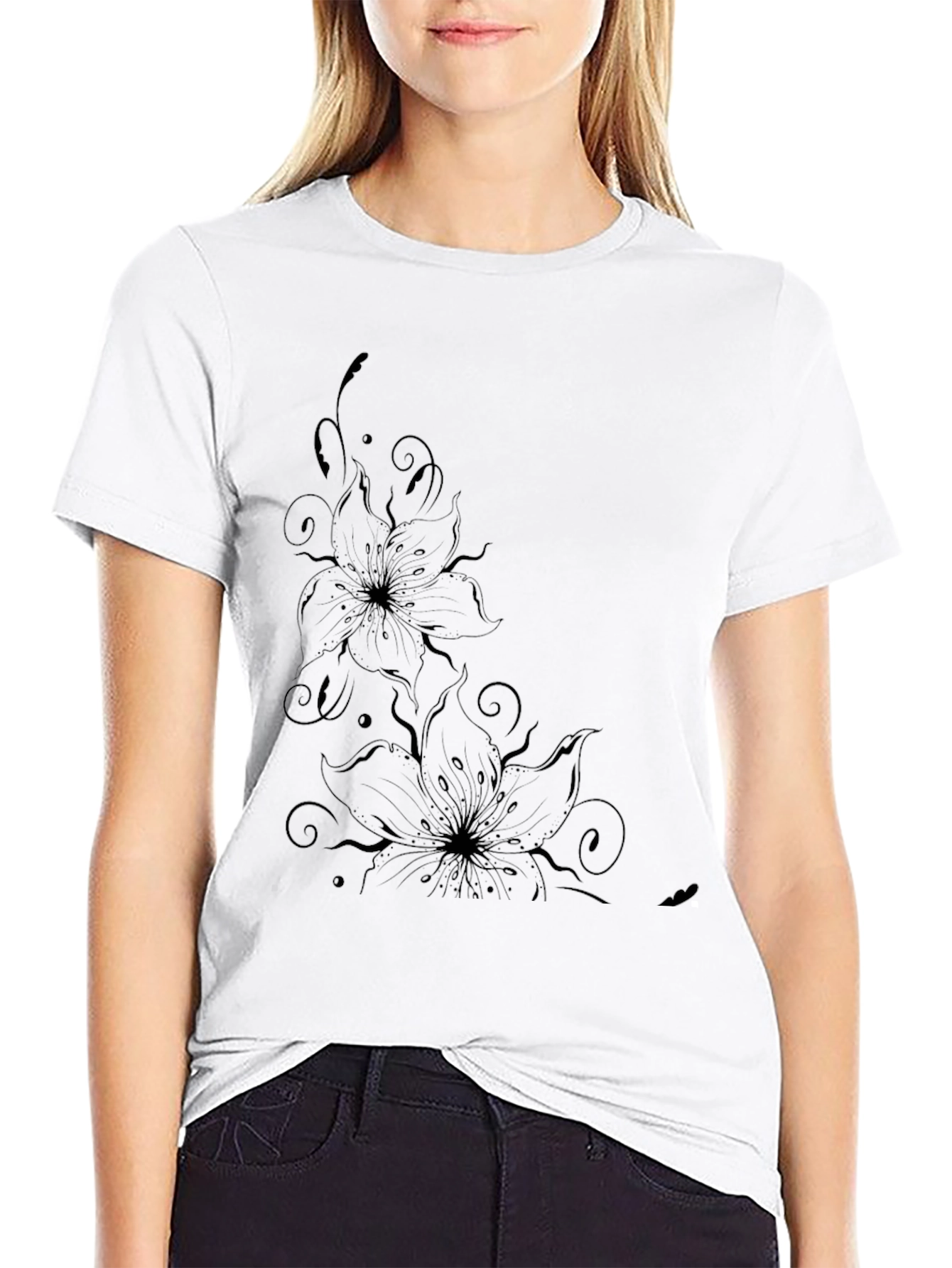 Black Floral Graphic Tee - Stylish Mens T-Shirt